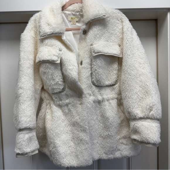 Anthropologie Maeve White Cinched Faux Fur Coat - Picture 4 of 16